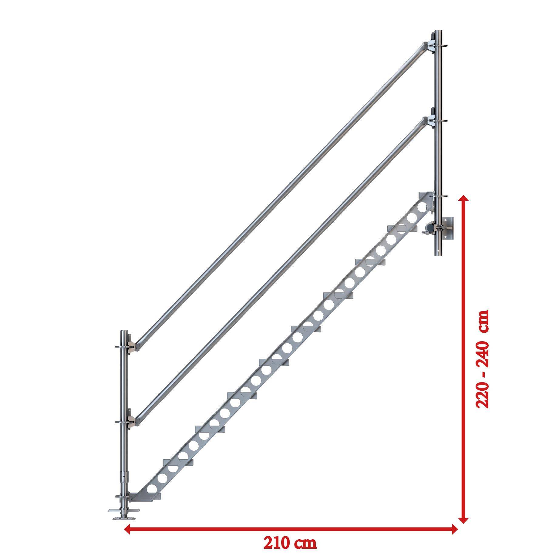 Bautreppe Außentreppe feuerverzinkt für 2 m Höhenunterschied mit Wandbefestigung