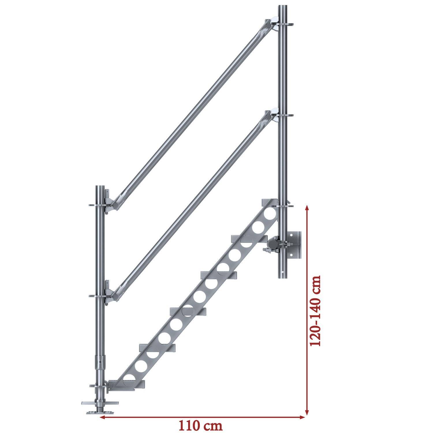 Bautreppe Außentreppe feuerverzinkt für 1 m Höhenunterschied mit Wandbefestigung