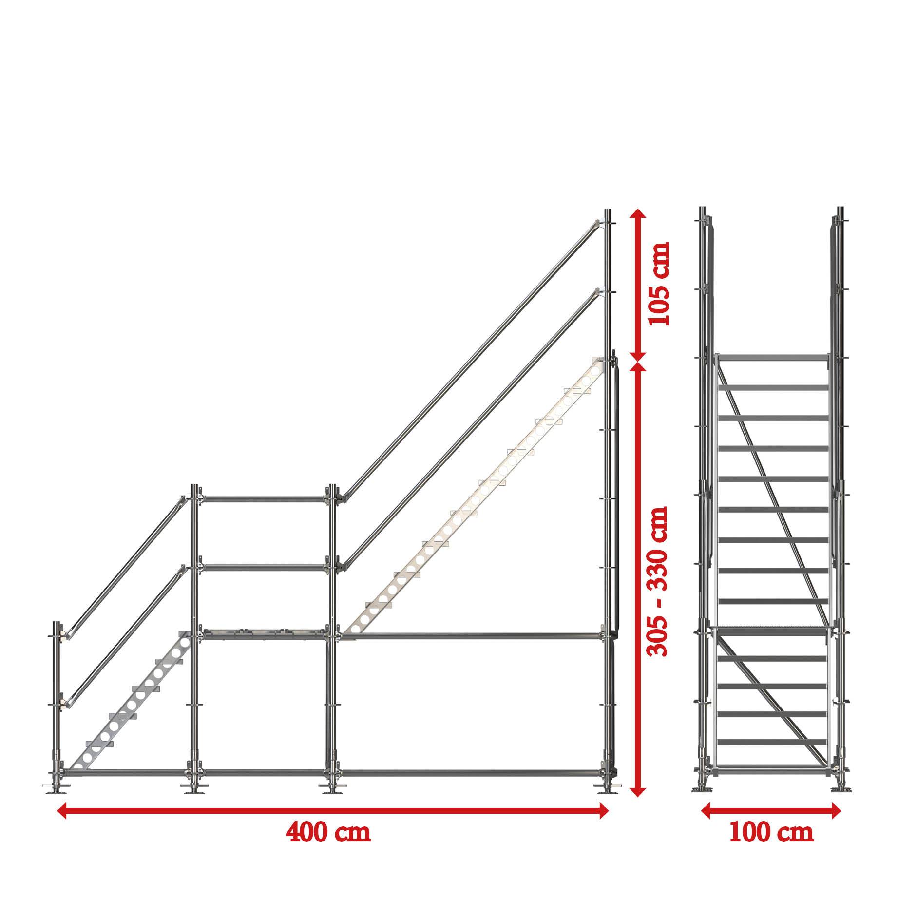 Bautreppe Außentreppe feuerverzinkt für 3 m Höhenunterschied