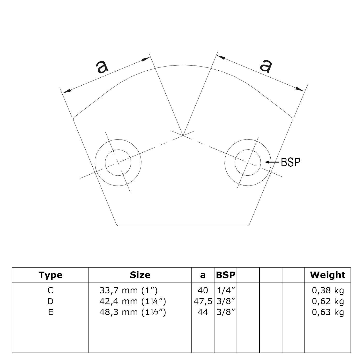 Typ_124 Rohrverbinder Kniestück Bogen 15° - 60° Ø 48,3 mm