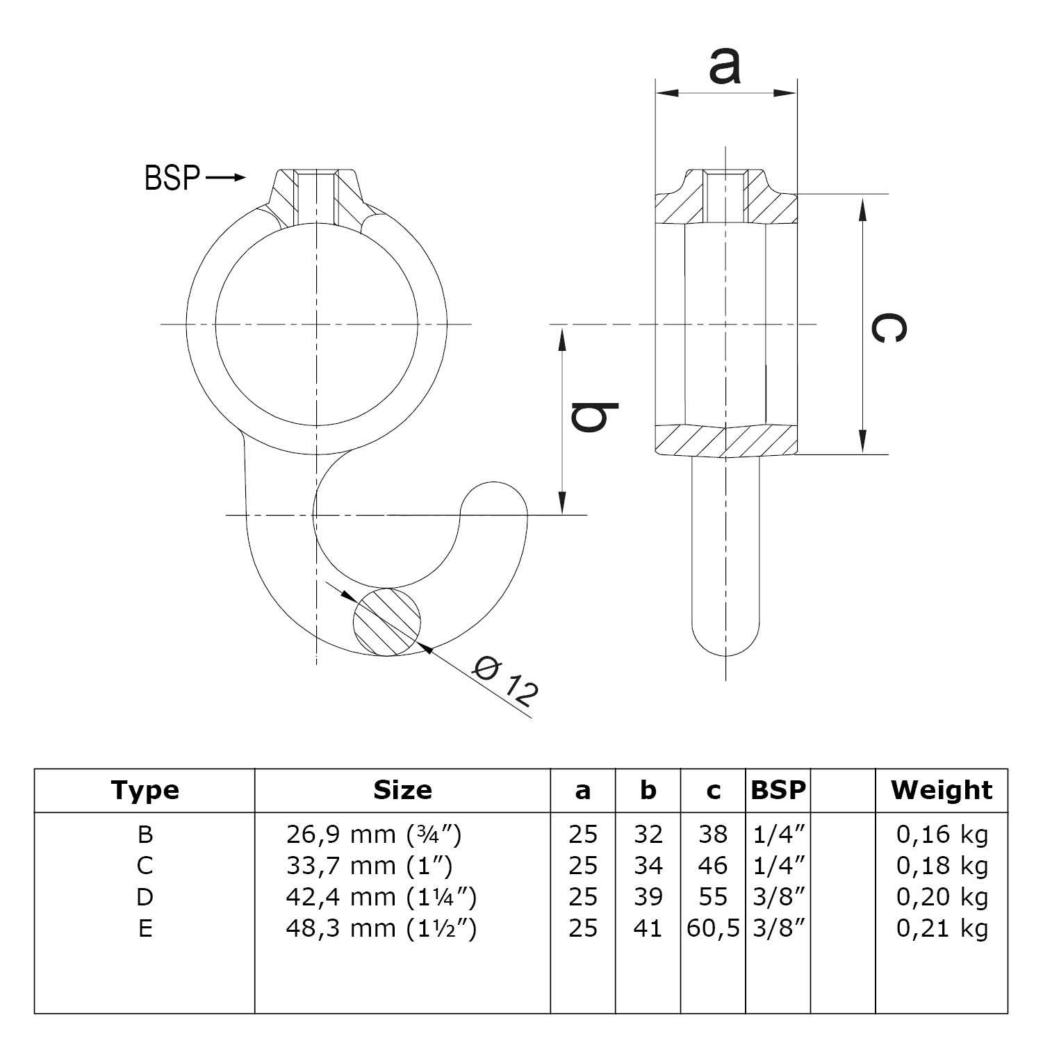 Typ_64 Rohrverbinder Sicherungsring mit Haken horizontal Ø 48,3 mm (schwarz)