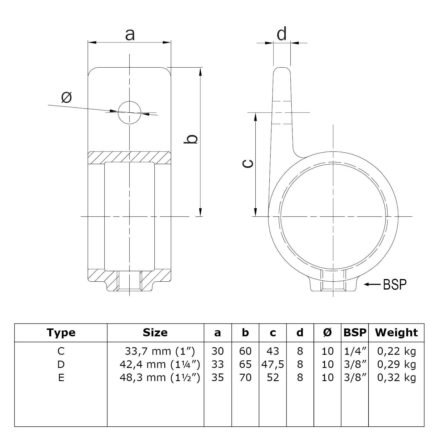 Typ_55 Rohrverbinder Wandschelle mit Einzellasche Ø 48,3 mm