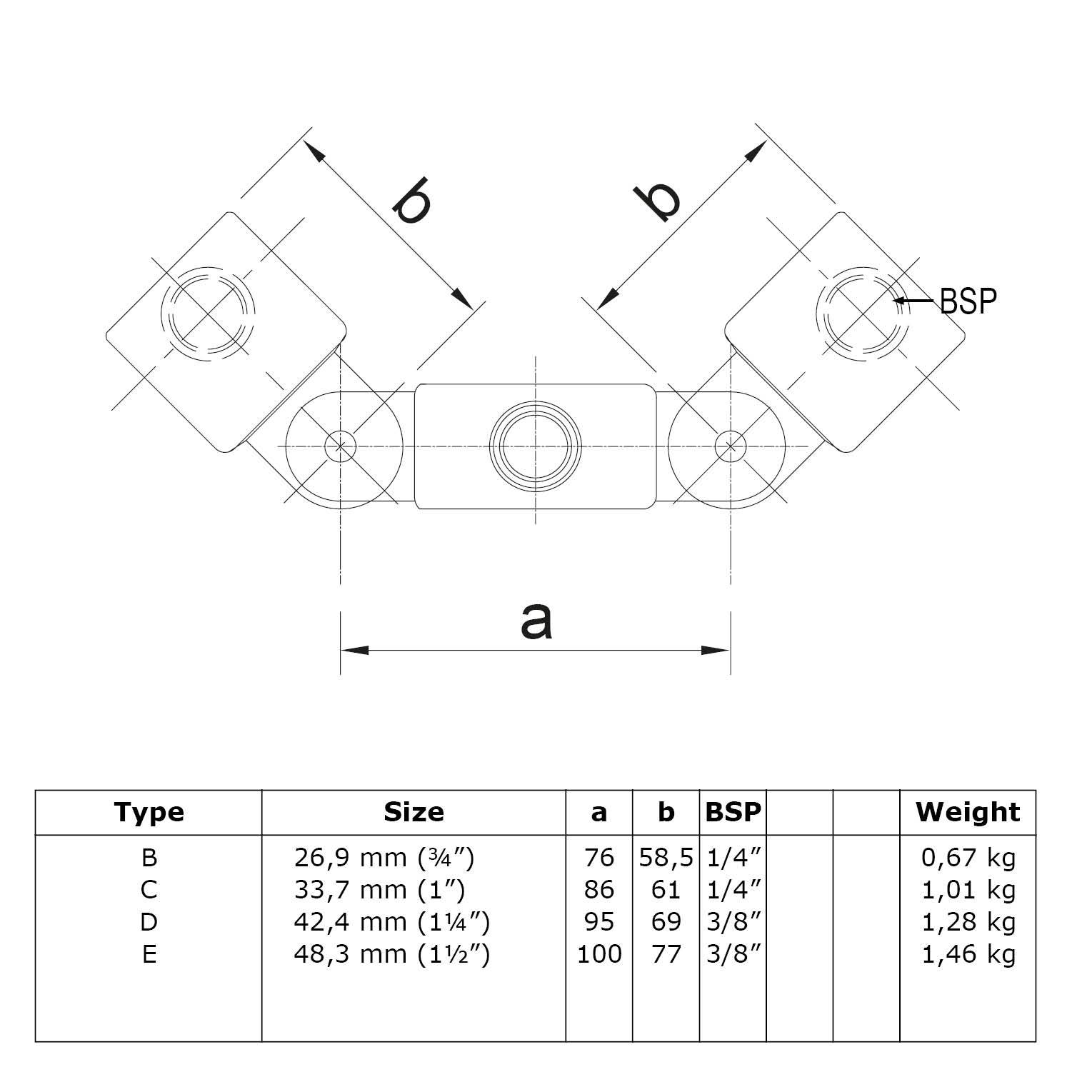 Typ_46 Rohrverbinder Gelenkstück doppelt 180° Ø 48,3 mm