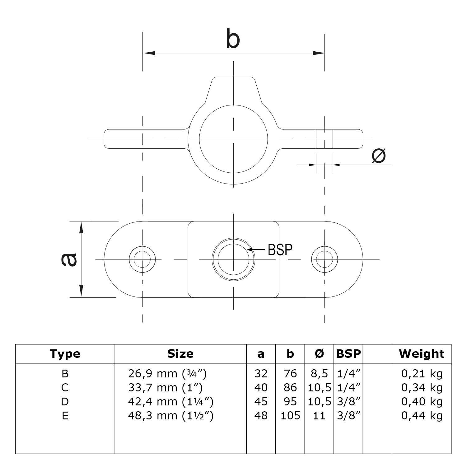 Typ_38 Rohrverbinder Gelenkauge doppelt 180° Ø 48,3 mm