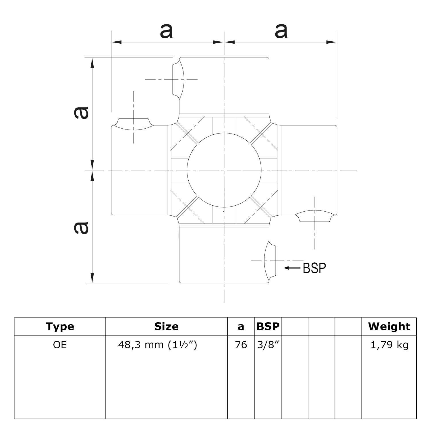 Typ_26O Rohrverbinder 4-Richtungs-Kreuzstück aufklappbar Ø 48,3 mm