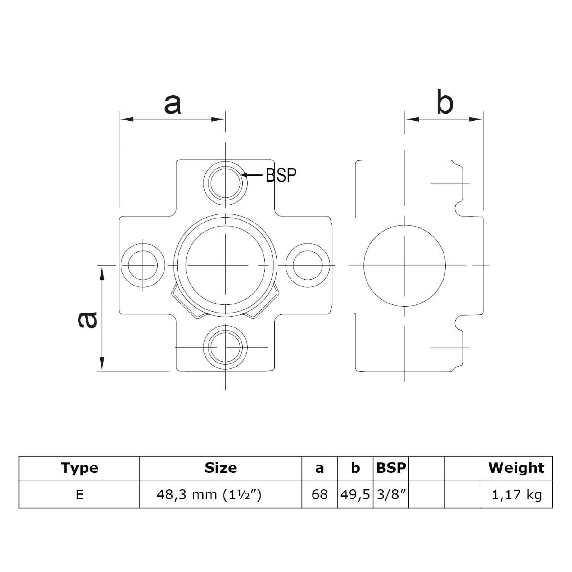 Typ_26 Rohrverbinder 4-Richtungs-Kreuzstück Ø 48,3 mm