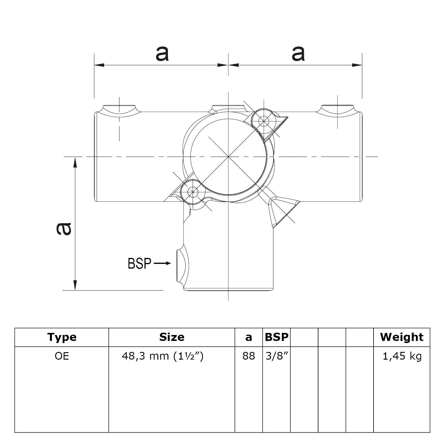 Typ_24O Rohrverbinder 3-Richtungs-T-Stück aufklappbar Ø 48,3 mm