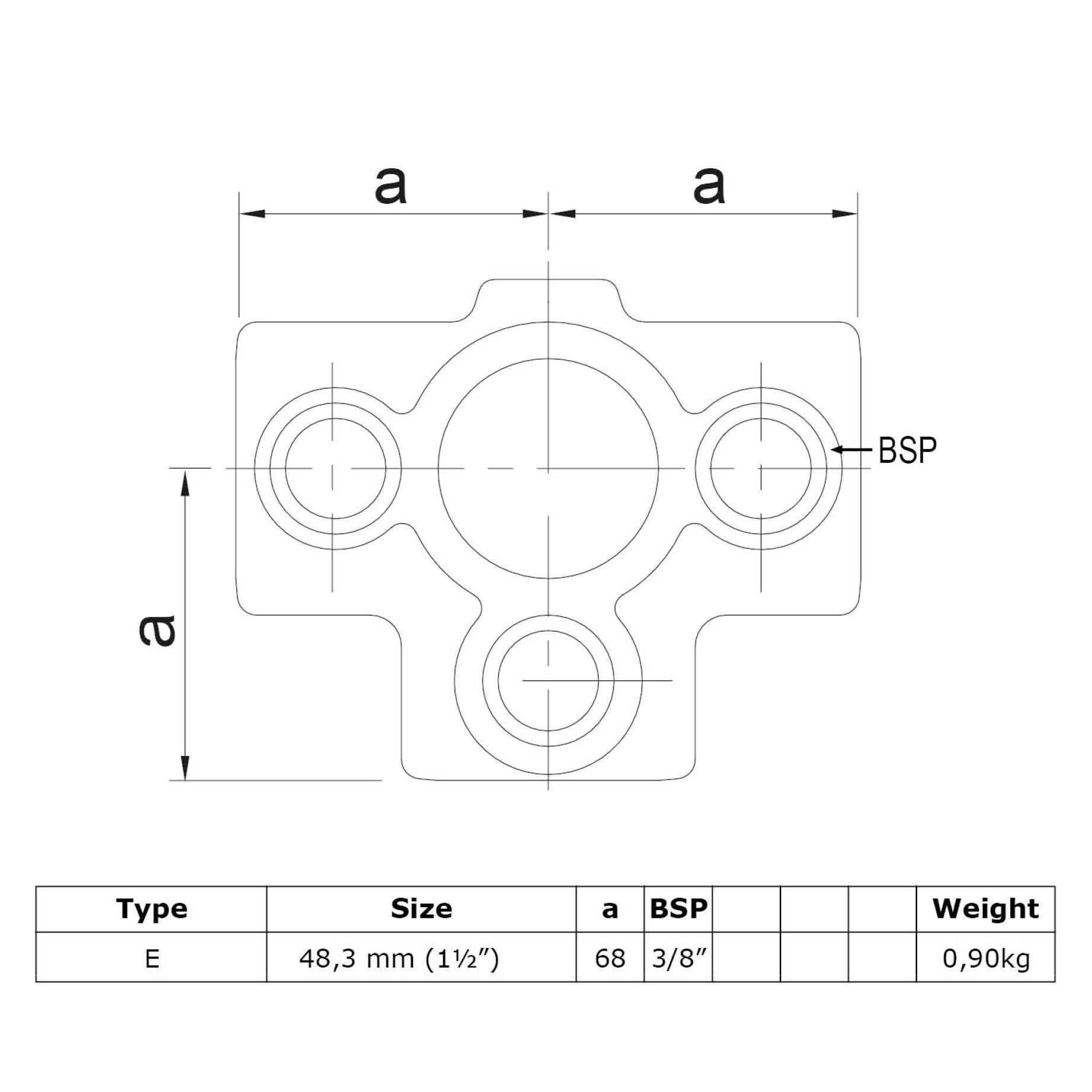 Typ_24 Rohrverbinder 3-Richtungs-T-Stück Ø 48,3 mm