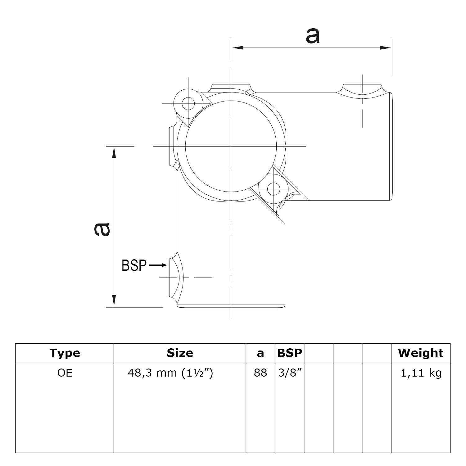 Typ_20O Rohrverbinder Dreiweg-Eckstück 90° aufklappbar Ø 48,3 mm