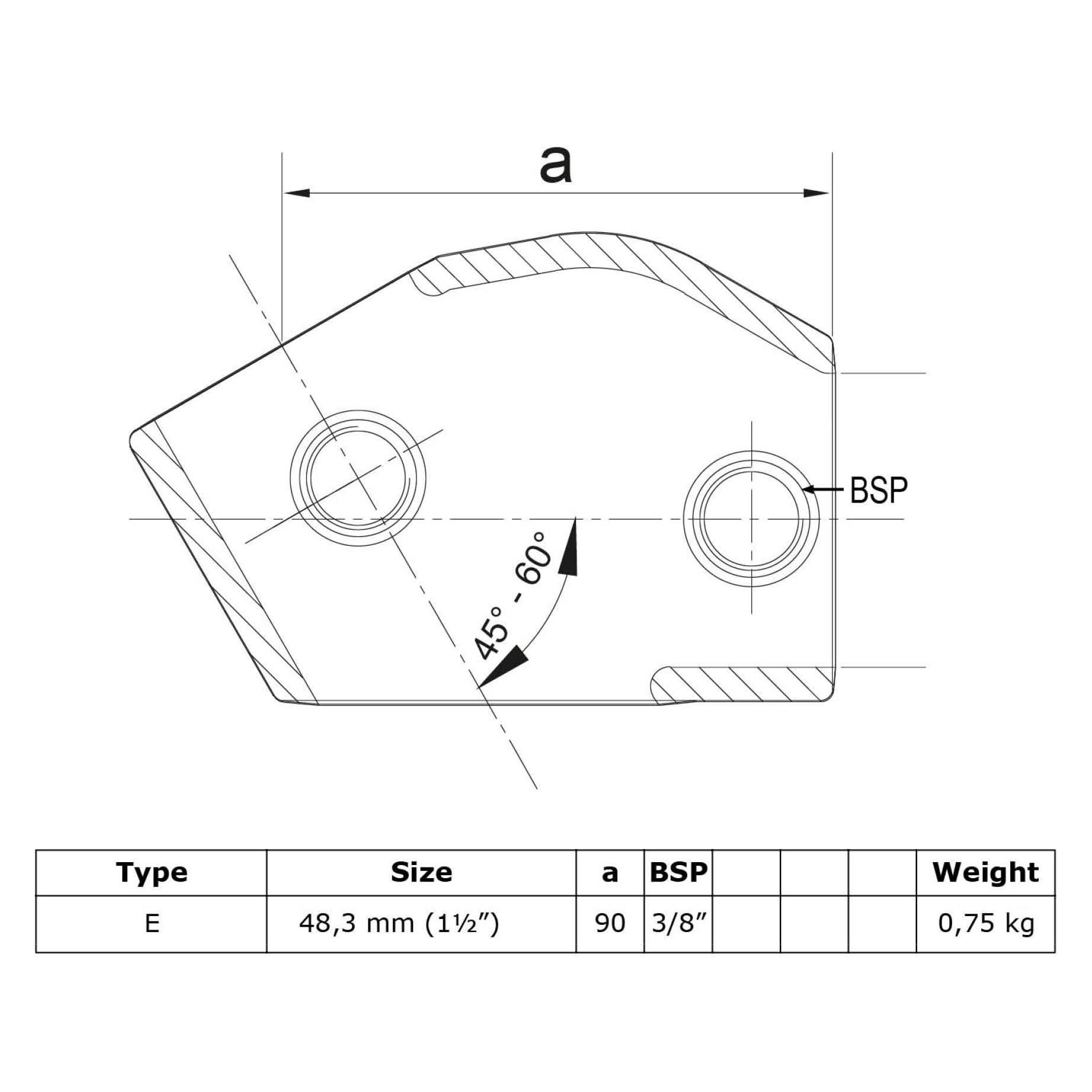 Typ_7 Rohrverbinder T-Stück kurz var. Winkel 45° - 60° Ø 48,3 mm