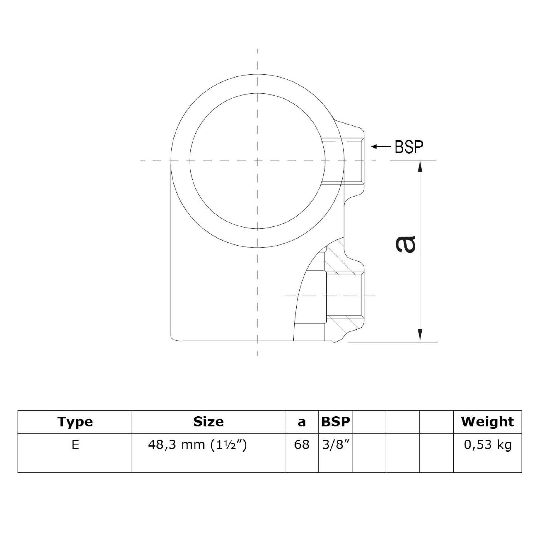 Typ_2 Rohrverbinder T-Stück kurz Ø 48,3 mm (schwarz)