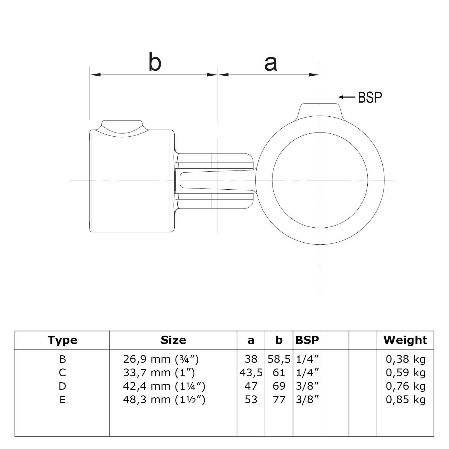Typ_44 Rohrverbinder Gelenkstück einfach Ø 48,3 mm (schwarz)