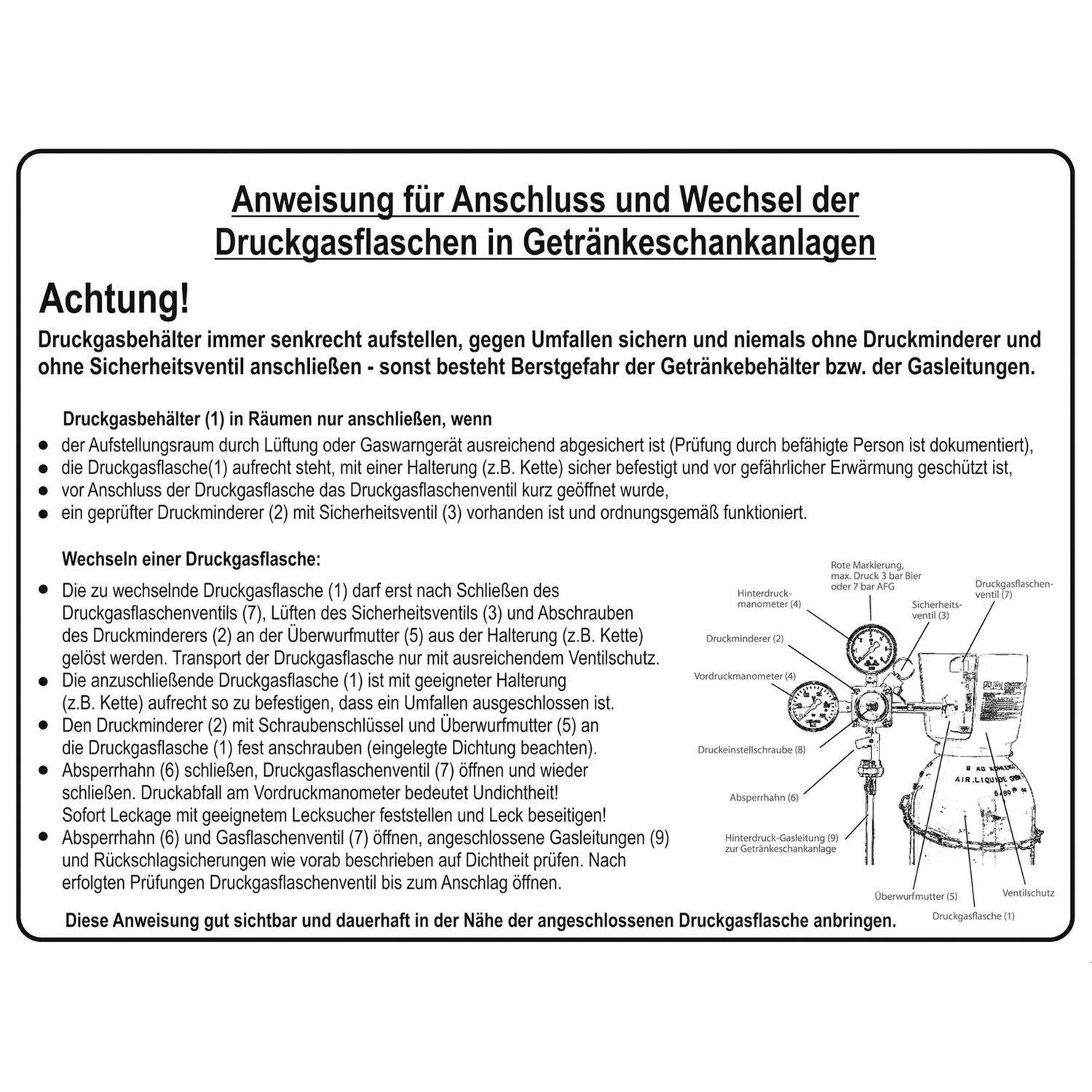 Aufkleber "Anweisung" nach BGR 228