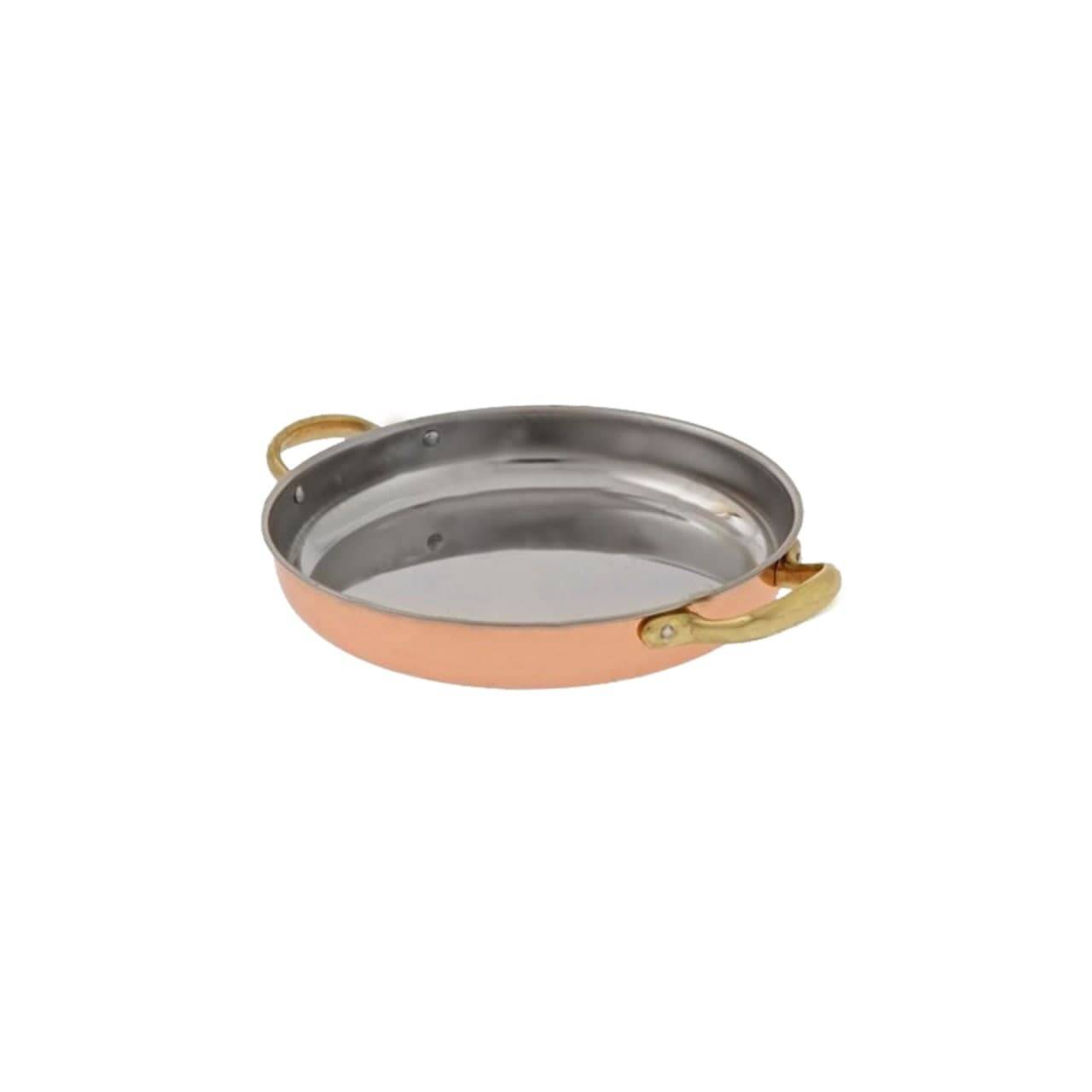 Bratpfanne, Kupferpfanne mit Griffen - aus Kupfer und Messing, 22cm