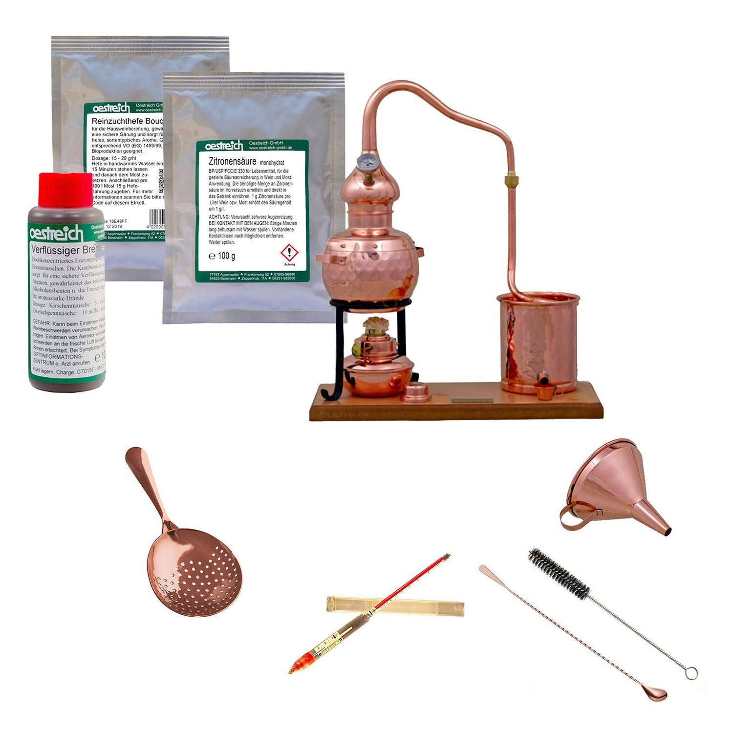 Destille Komplettset - Destille Alembic set premium 0,7 Liter mit Zubehör und Gärhilfsmittel