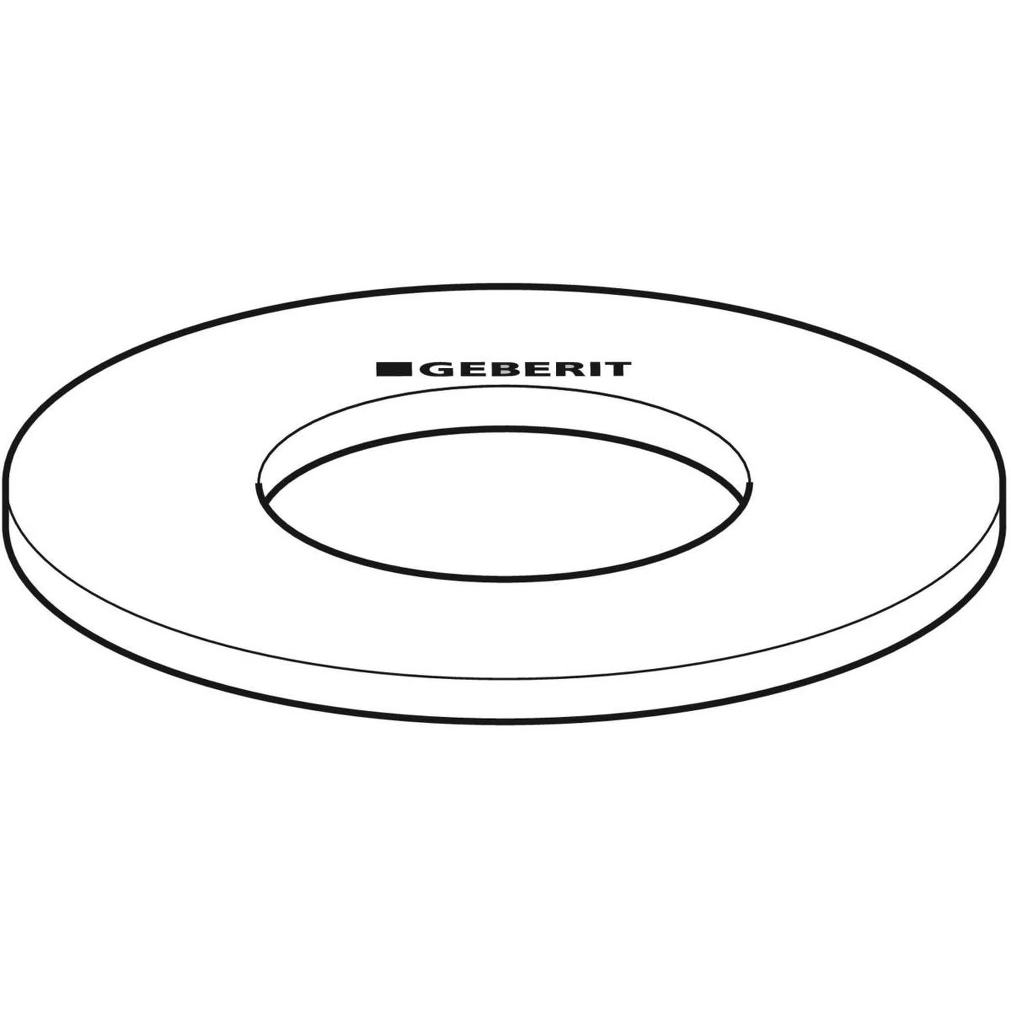 Geberit runde weiße Spülplatte mit großer zentraler Öffnung, dargestellt in einfacher Produktabbildung auf weißem Hintergrund.