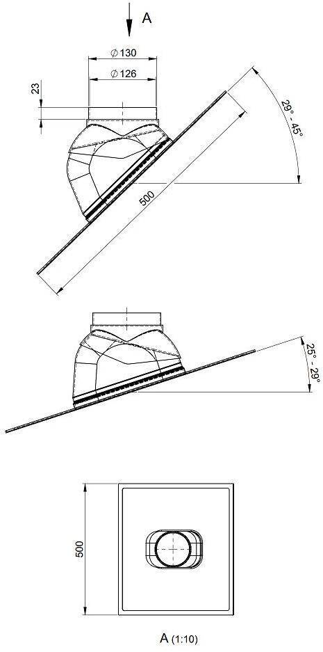 Atec Dachpfanne PolyTop 25Gr bis 45Grad schwarz DN 60/100 + DN 80/125