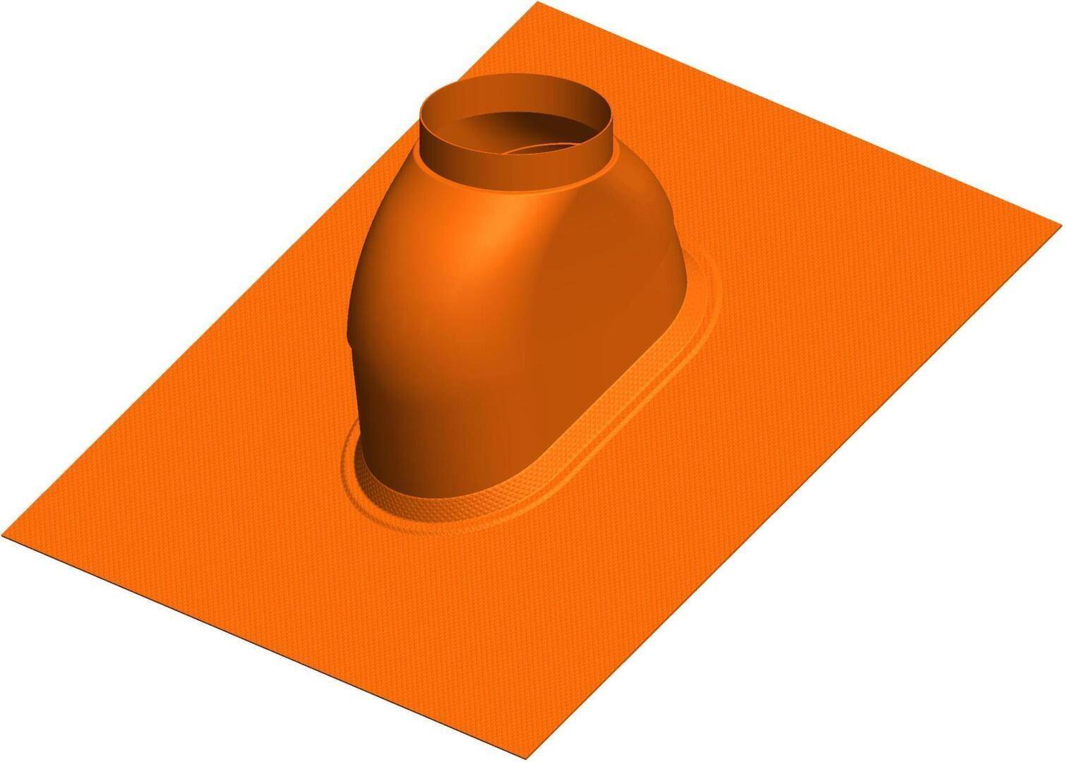 Orange 3D-gerendertes Modell einer abgerundeten erhöhten Kuppel oder Lüftung auf einer rechteckigen Grundplatte, in Perspektive dargestellt.