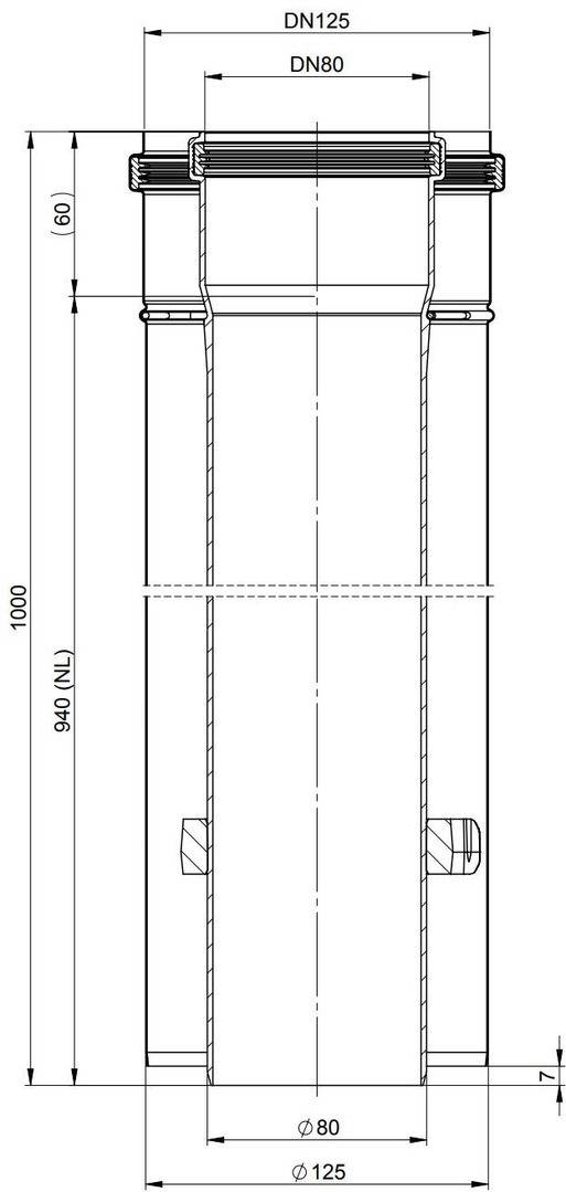Atec Rohr PolyClassic kürzbar, konzentrisch,, DN 80/125, 955 mm