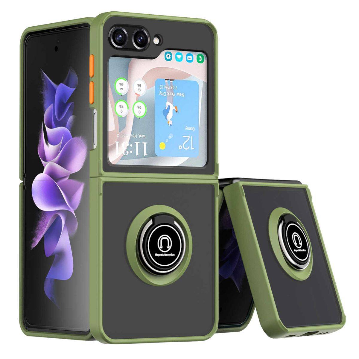 Für Samsung Galaxy Z Flip5 5G Ring Magnet Handy Hülle Army Grün Case