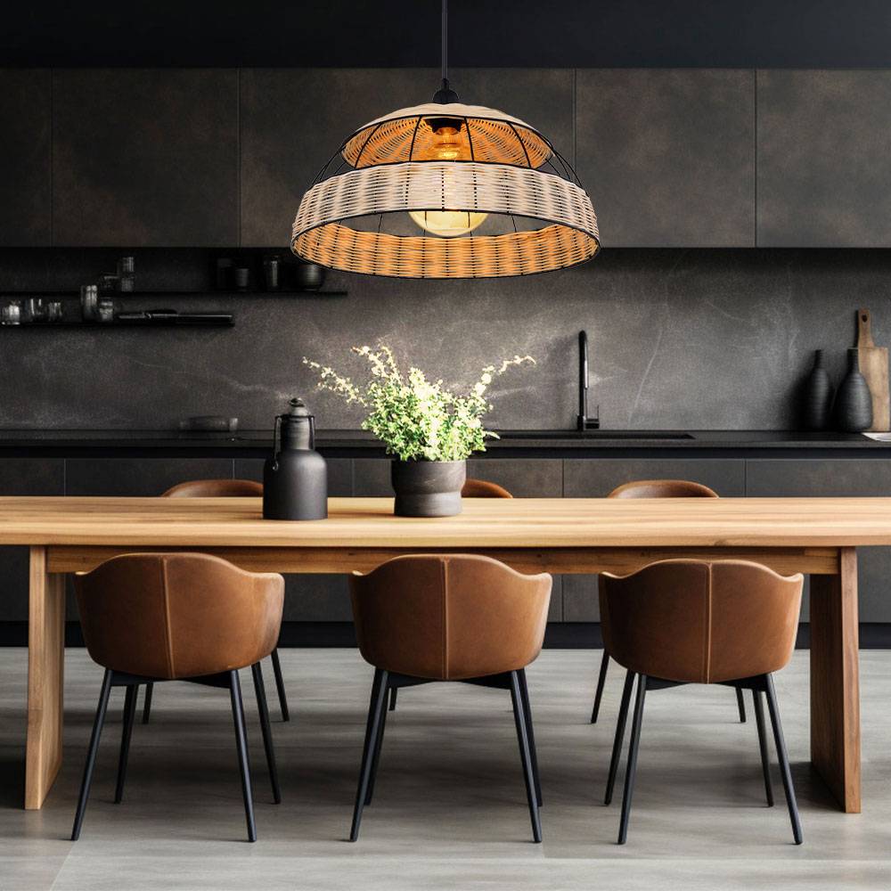 Pendelleuchte Retro Hängeleuchte Rattan Boho Esstischleuchte, Drahtgeflecht schwarz, 1x E27, DxH 40 x 120 cm