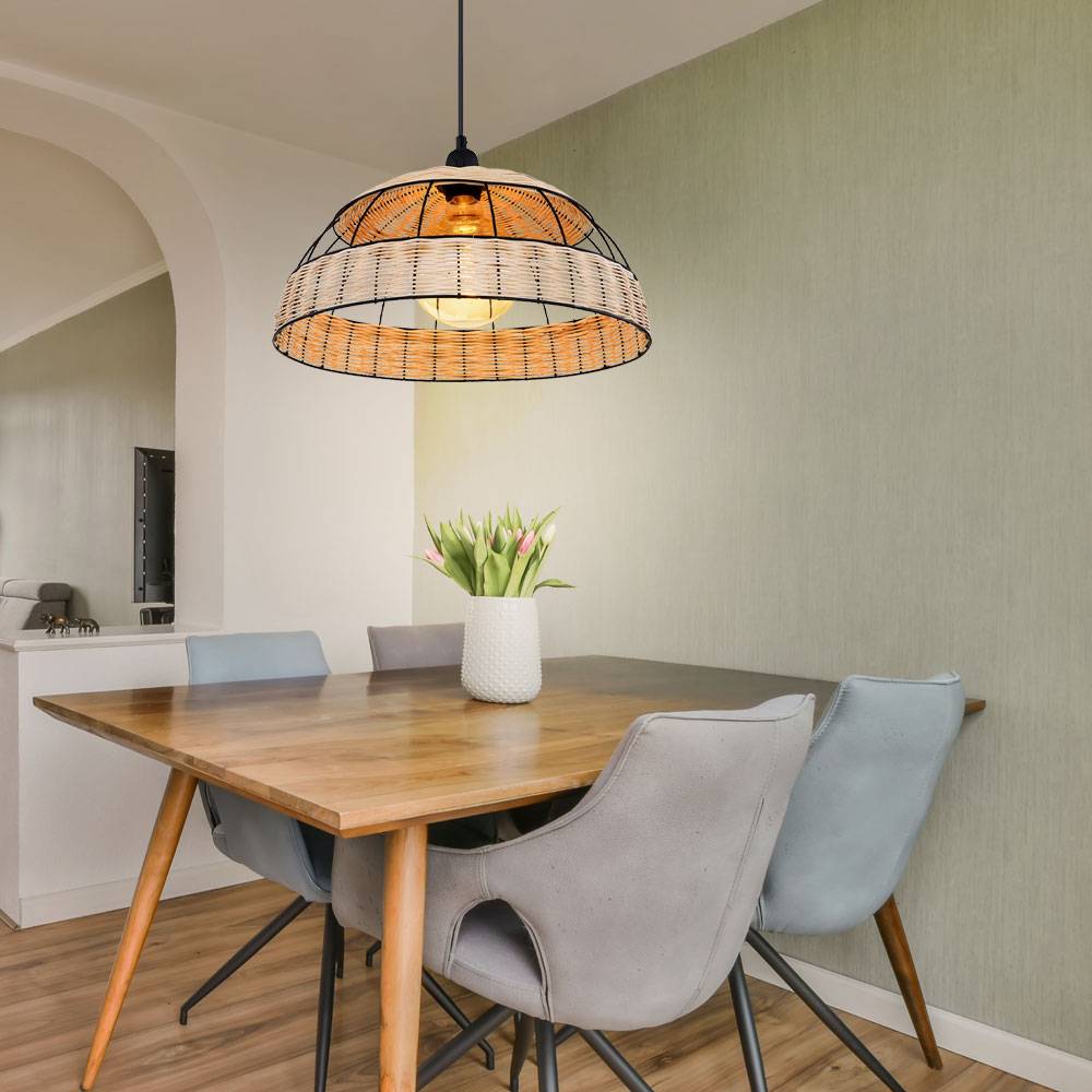 Pendelleuchte Retro Hängeleuchte Rattan Boho Esstischleuchte, Drahtgeflecht schwarz, 1x E27, DxH 40 x 120 cm