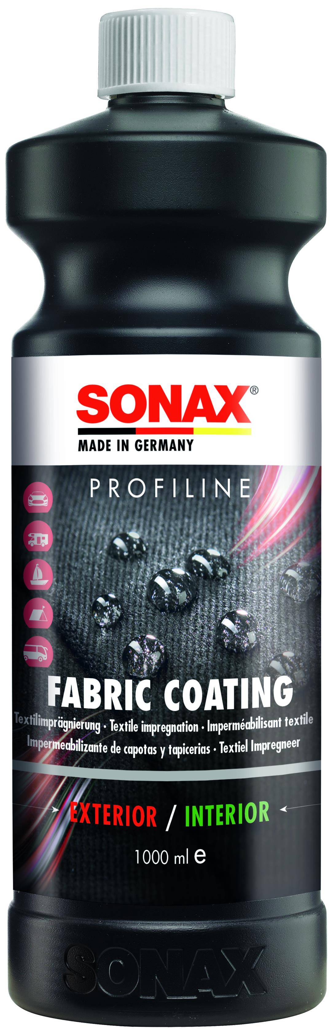 SONAX PROFILINE Stoffschutz Flasche, 1000 ml, zur Imprägnierung und Wasserdichtmachung von außen- und innentextilien.