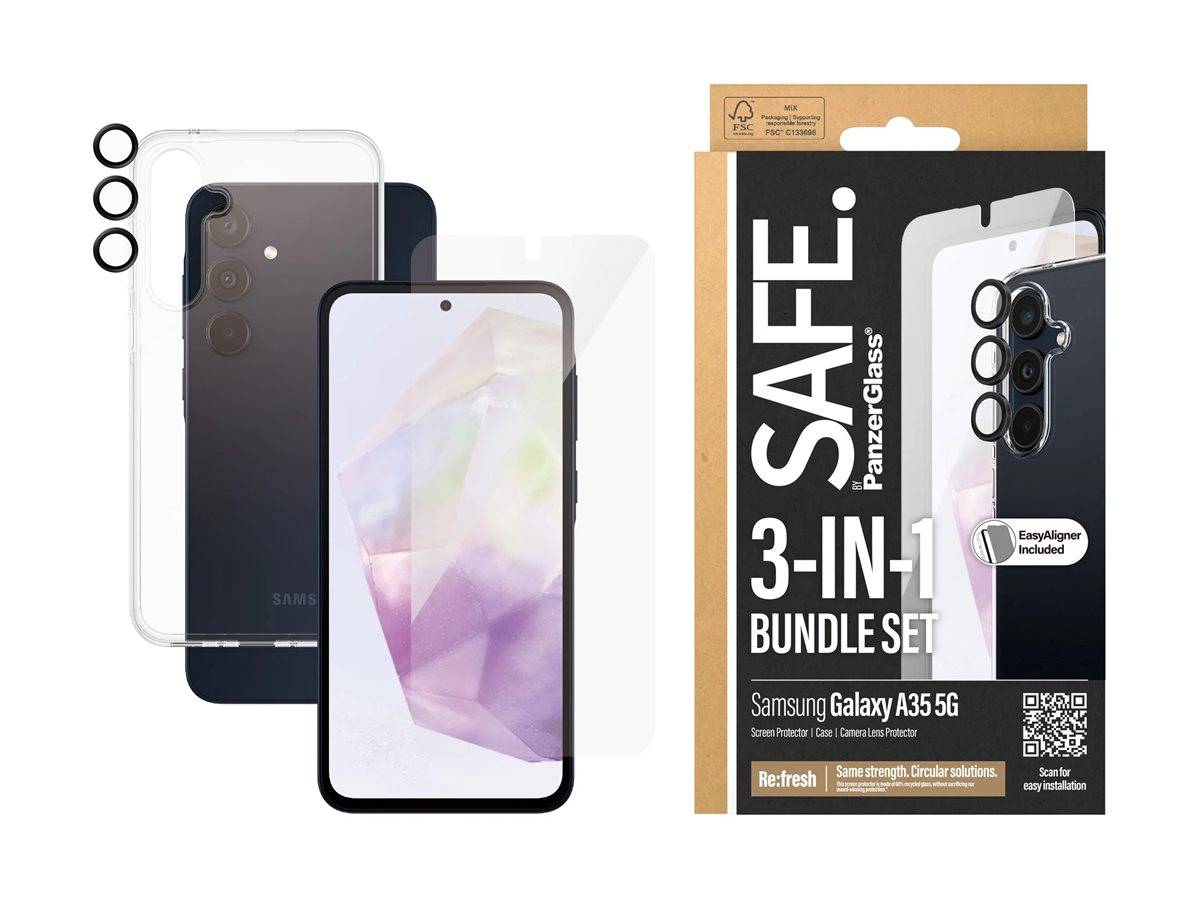 PANZERGLASS - SAFE. by PanzerGlass - 3-in-1 Schutzpacket - hintere Abdeckung für Mobiltelefon - Thermoplastisches Polyur