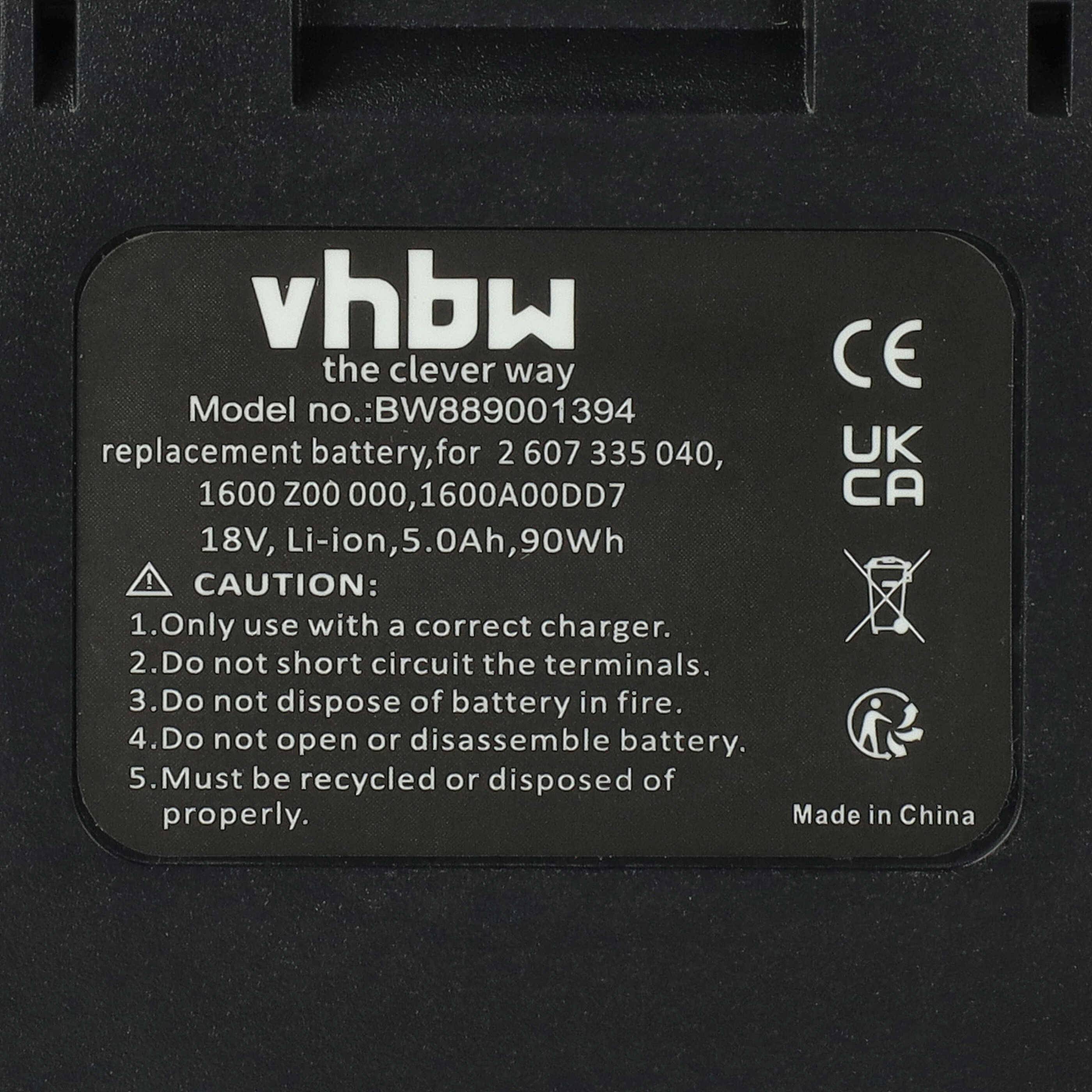 vhbw Akku kompatibel mit Bosch PSR 1800 LI-2, PSR 18 LI-2, PSR 18 LI-2H, PST 18 LI Werkzeug, Akku-Gartengerät (5000 mAh, Li-Ion, 18 V)