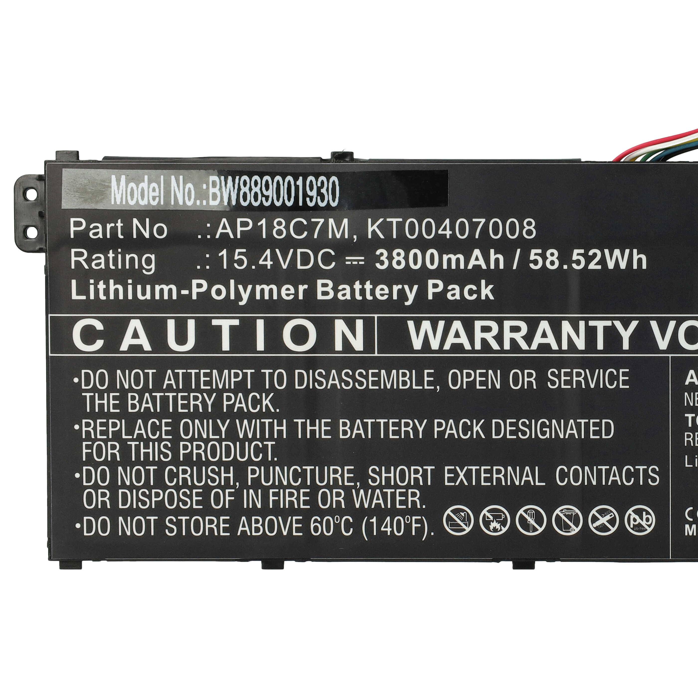 vhbw Akku kompatibel mit Acer Spin 5 SP513-54N-53K4, SP513-54N-58XD, SP513-54N-56EJ Notebook (3800 mAh, 15,4 V, Li-Polymer)