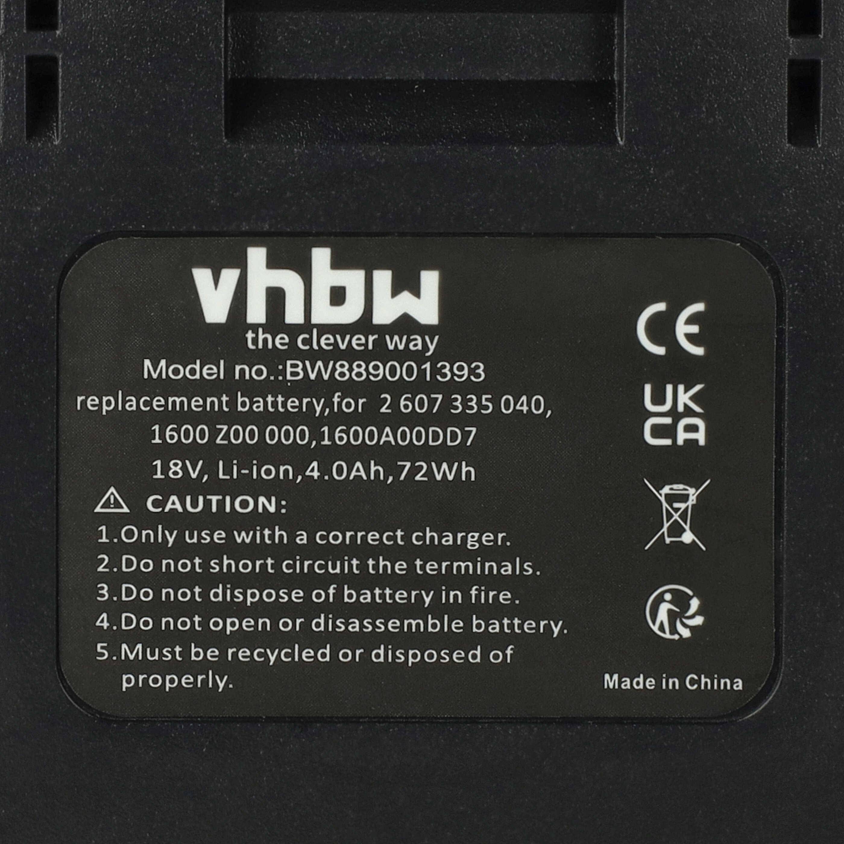 vhbw Akku kompatibel mit Bosch UniversalImpact 18, UniversalHedgePole 18 Elektrowerkzeug, Akku-Gartengerät (4000 mAh, Li-Ion, 18 V)