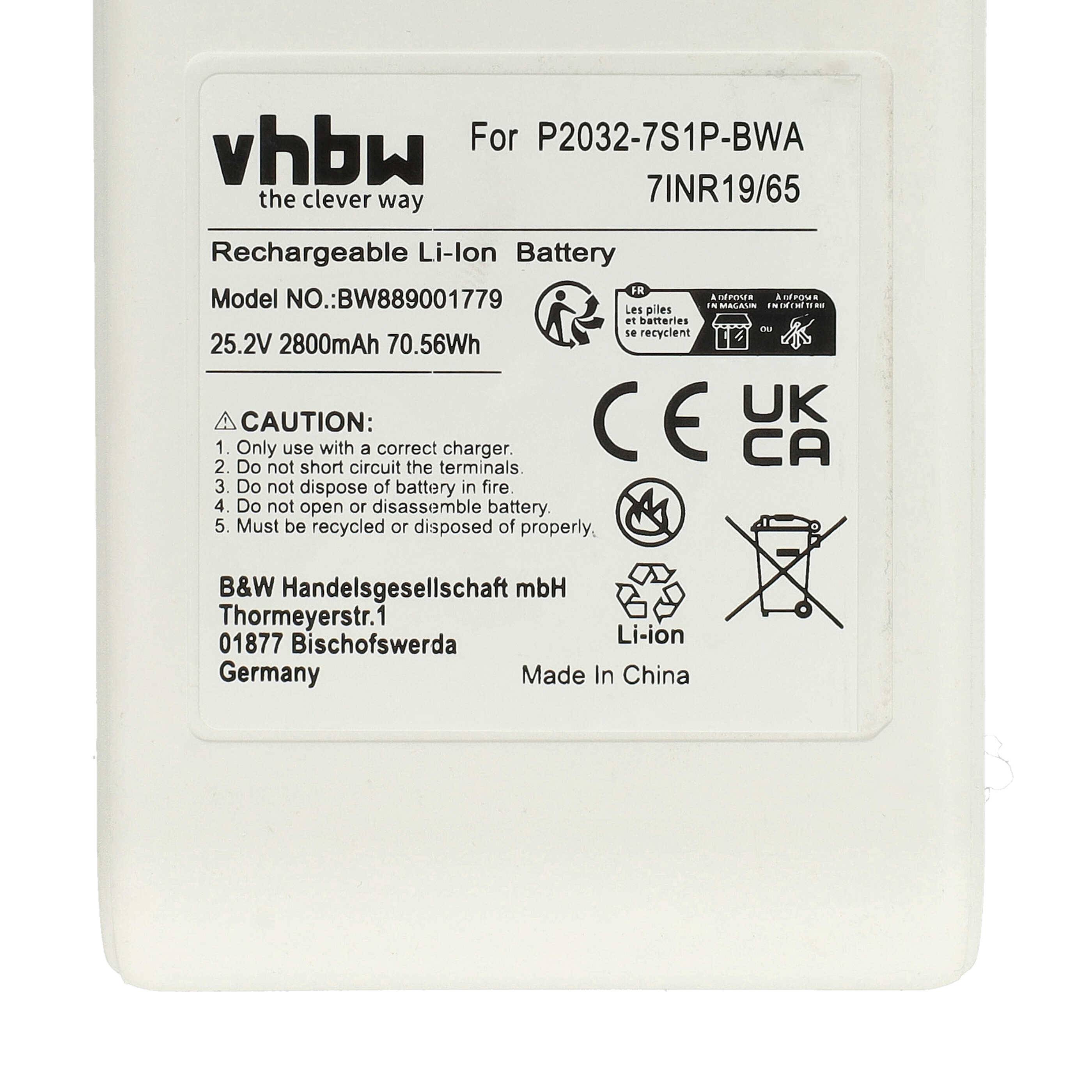 Ein weißes Lithium-Ionen-Batterietyp-Etikett mit Markenname „vhbw