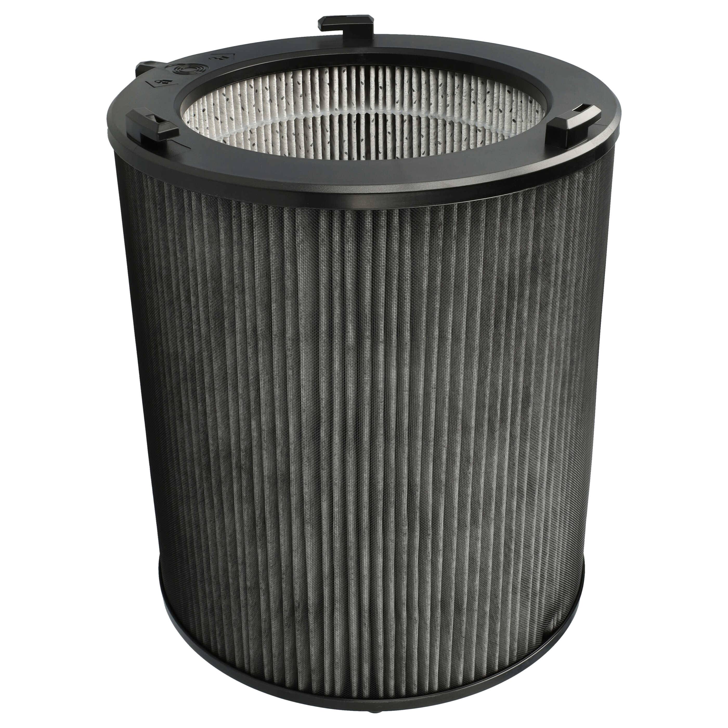 Ein zylindrischer Luftfilter mit dunklen äußeren Rippen und einem helleren oberen Abschnitt, der zur Luftreinigung durch das Einfangen von Staub und Verschmutzungen verwendet wird.