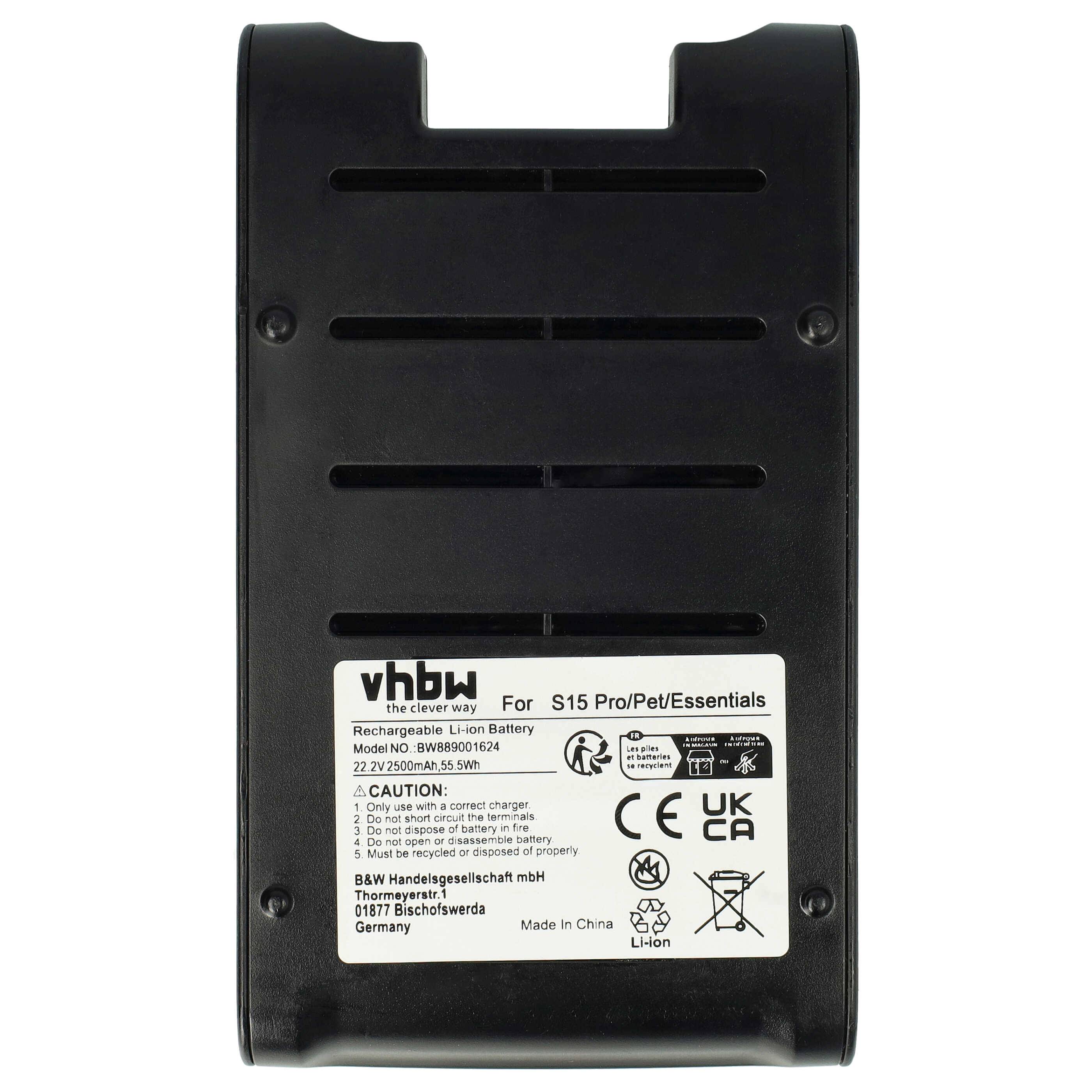 vhbw Akku kompatibel mit Tineco S15 Pet, Essentials, Pro Staubsauger Schwarz (2500 mAh, 22,2 V, Li-Ion)