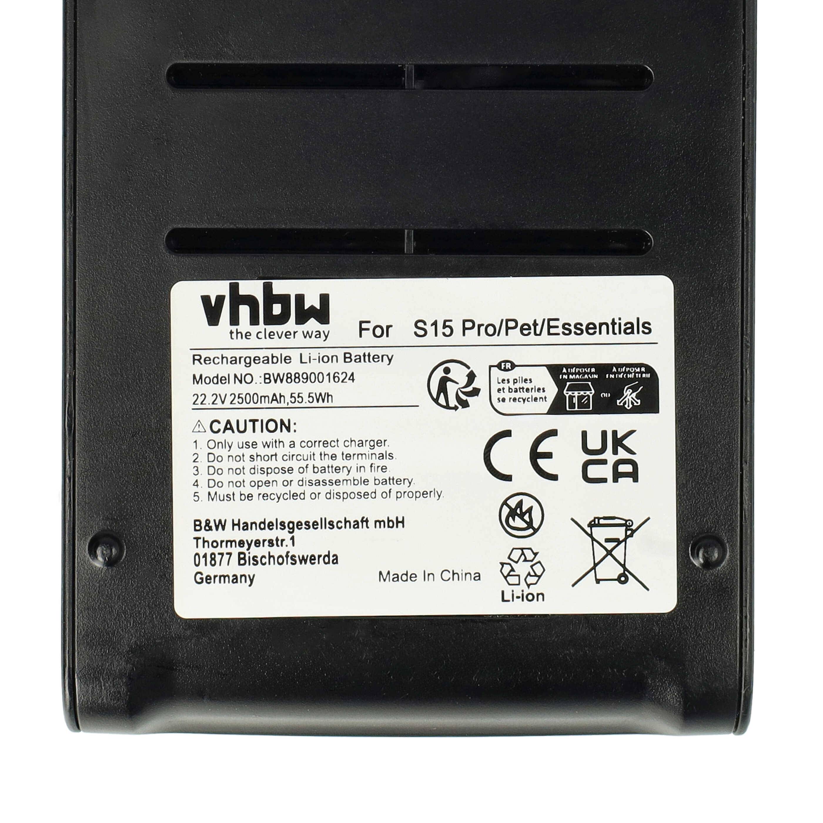 vhbw Akku kompatibel mit Tineco S15 Pet, Essentials, Pro Staubsauger Schwarz (2500 mAh, 22,2 V, Li-Ion)
