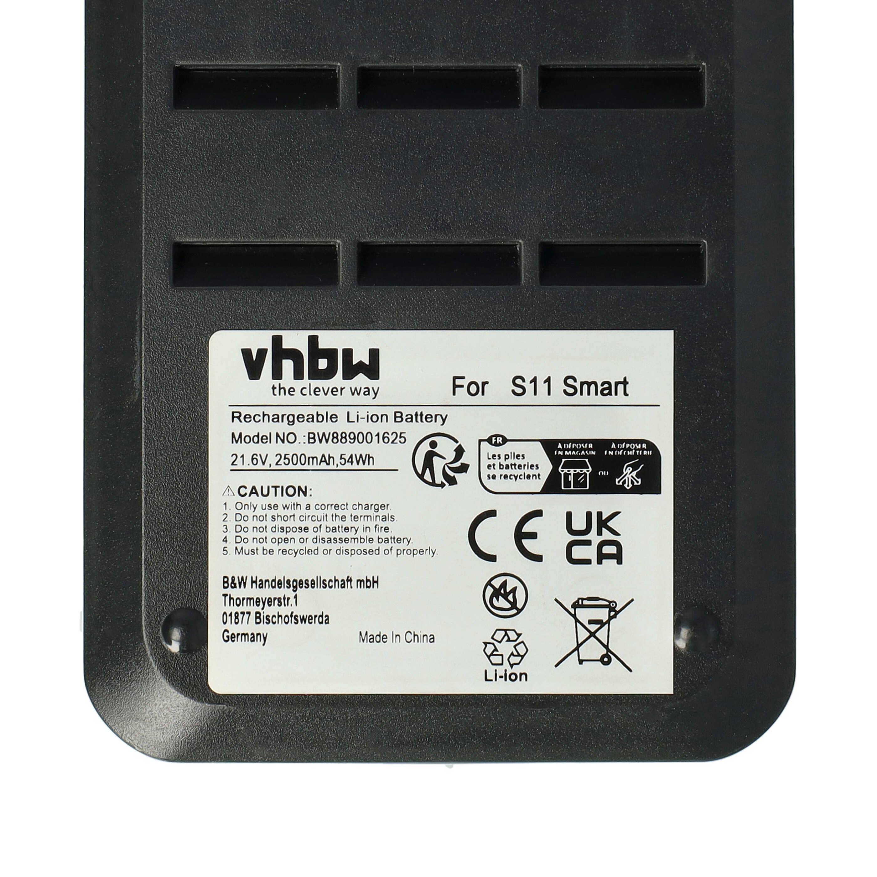 vhbw Akku kompatibel mit Tineco S11 Staubsauger Schwarz Transparent (2500 mAh, 21,6 V, Li-Ion)