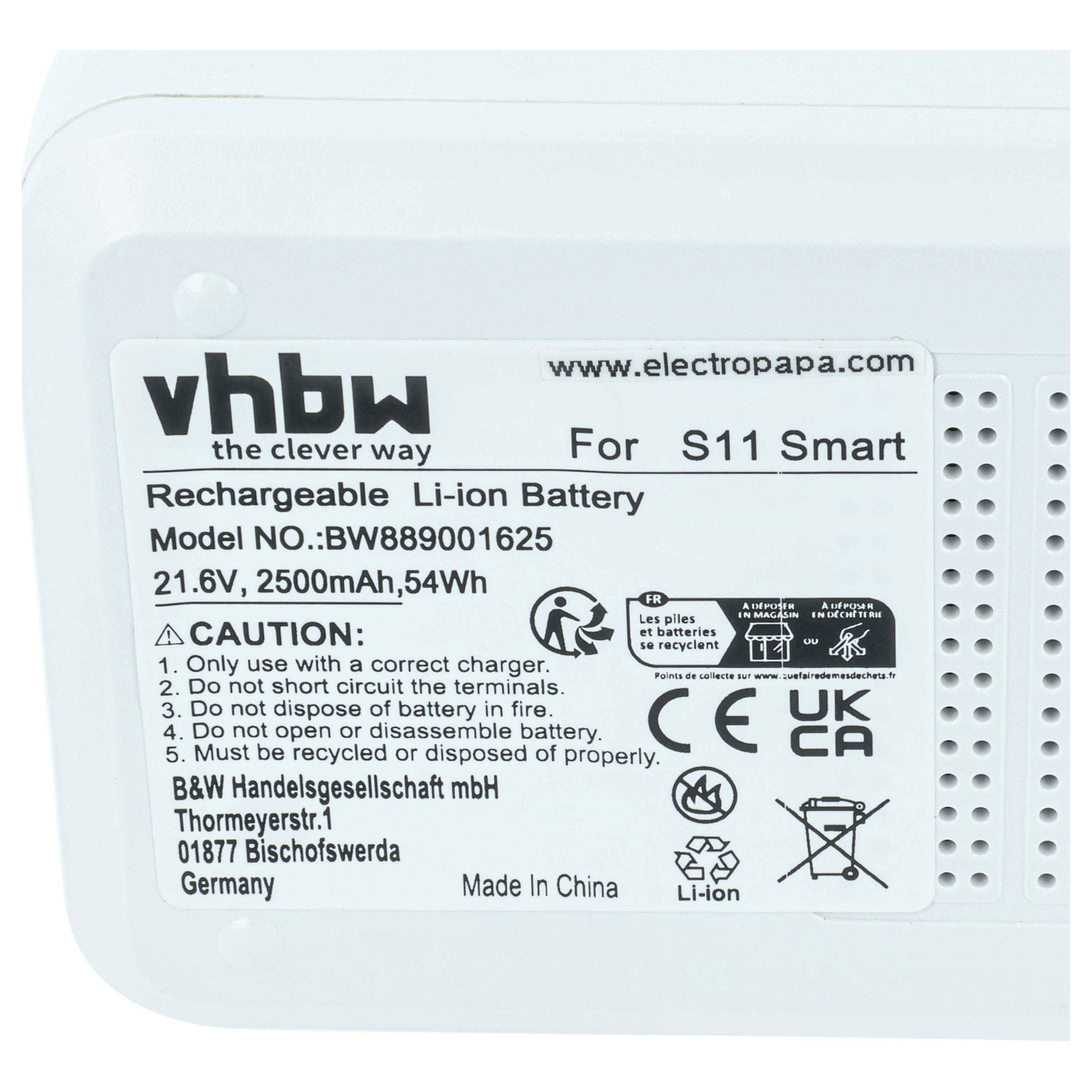 vhbw Akku kompatibel mit Tineco S11 Staubsauger Schwarz Transparent (2500 mAh, 21,6 V, Li-Ion)