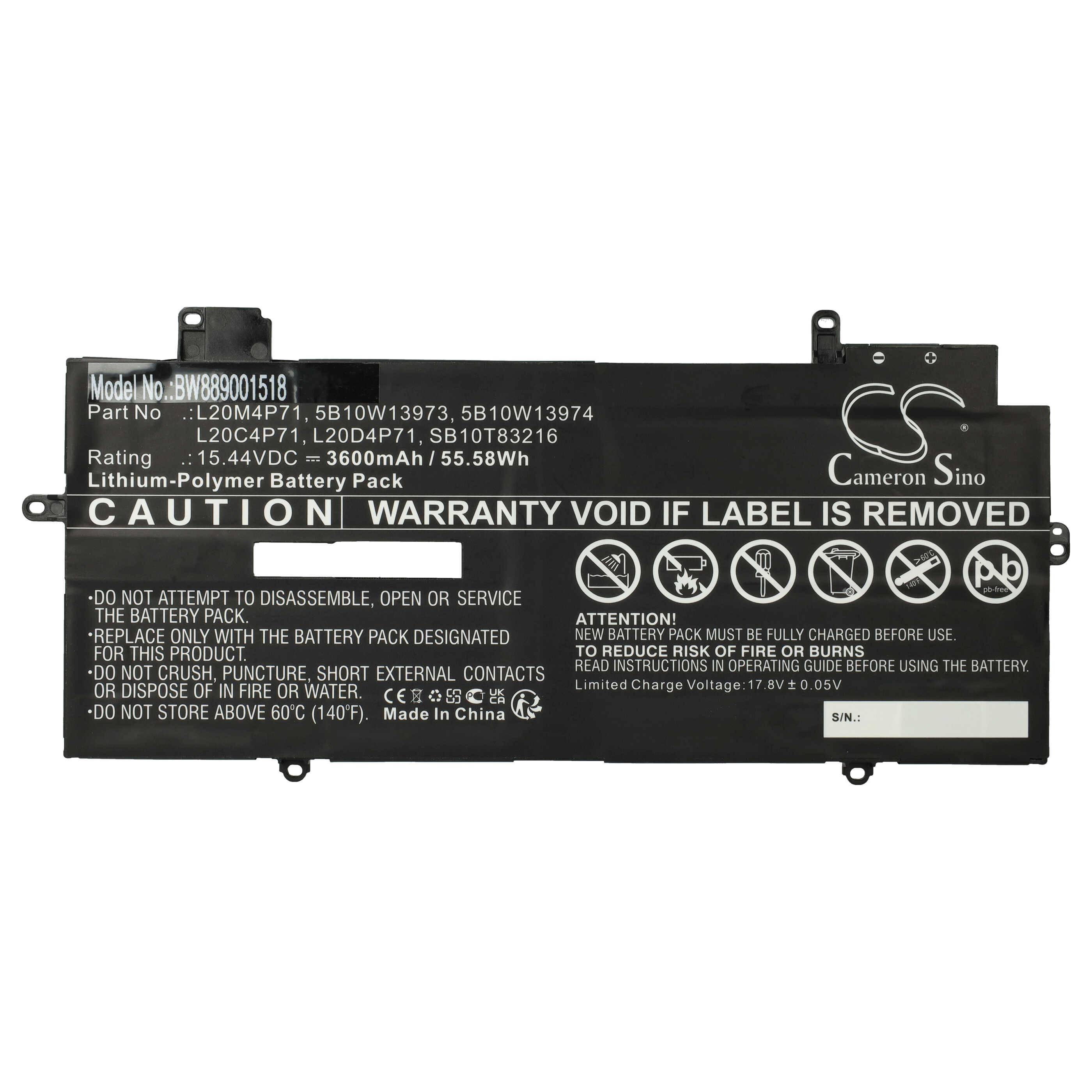 vhbw Akku Ersatz für Lenovo 5B10W13974, 5B10W13973, L20C4P71, 5B10W13975 für Notebook (3600 mAh, 15,44 V, Li-Polymer)