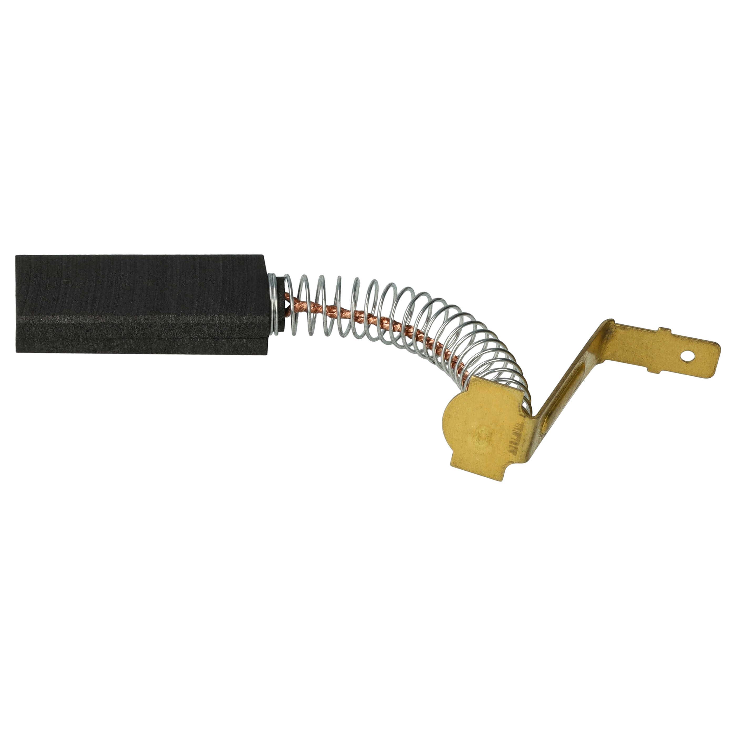Eine Kohlebürste mit angebrachter Feder und Metallanschluss, die in Elektromotoren zum Leiten von Strom verwendet wird.