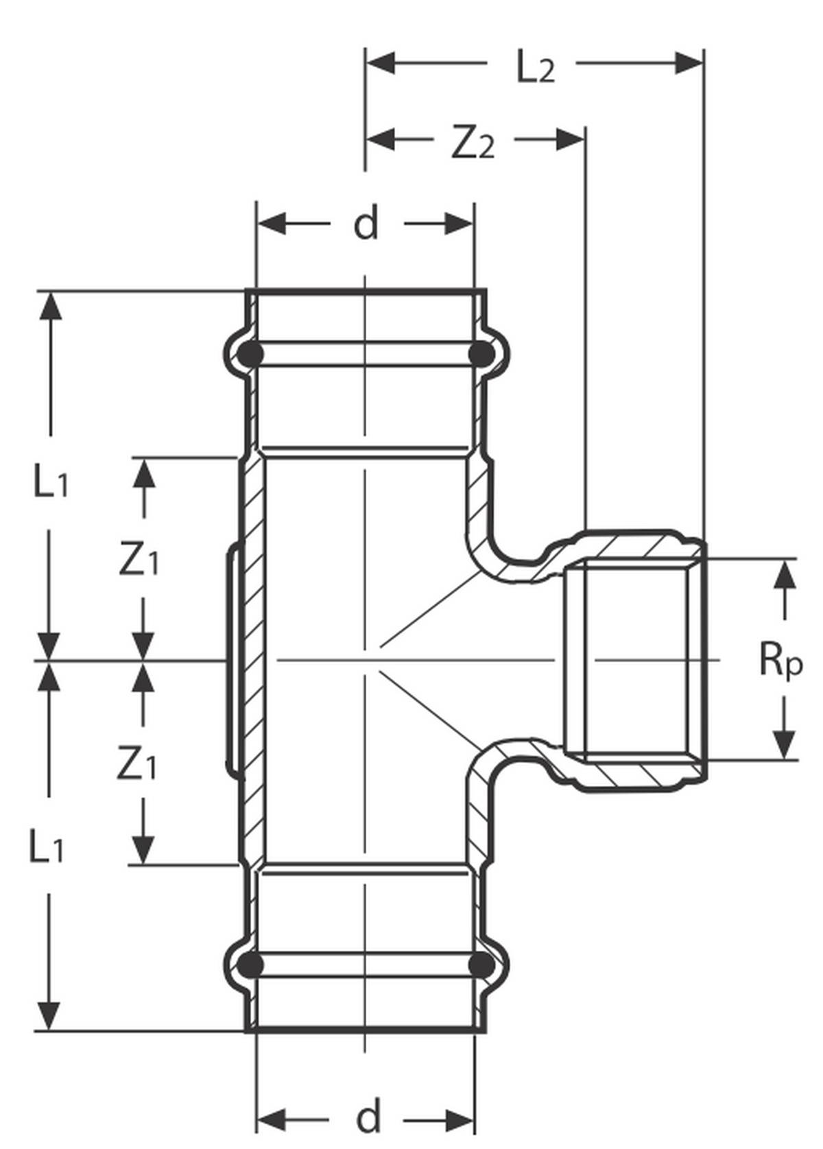 1/2x28 T-Stück Rotguss 90° I/I-IG Kombifitting Frabo DVGW