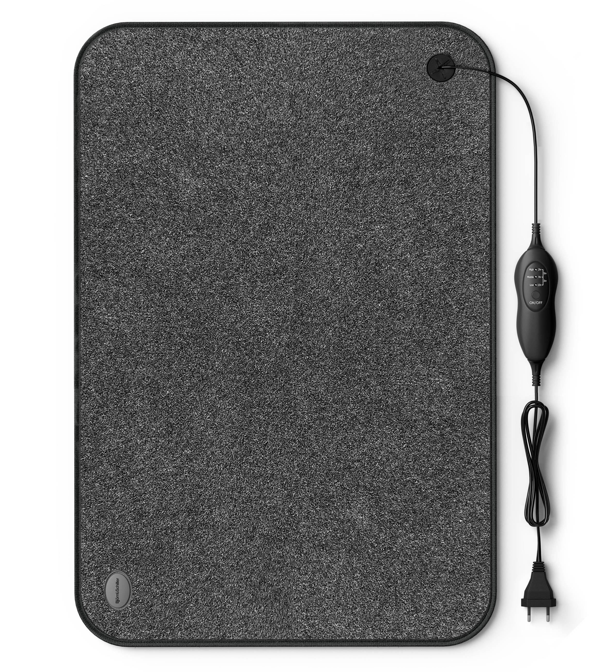 Björn&Schiller elektrische Heizmatte, 3 Heizstufen, Timer, 100 Watt, 40x60 cm, Heizteppich für Fußboden, beheizbare Fußmatte für Büro, Wohnwagen