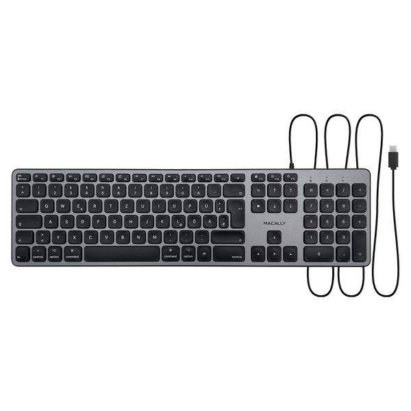 Macally UCZKEYSG-DE, USB-C Tastatur f. Mac, PC & Tablet, DE QWERTZ Layout, Grau