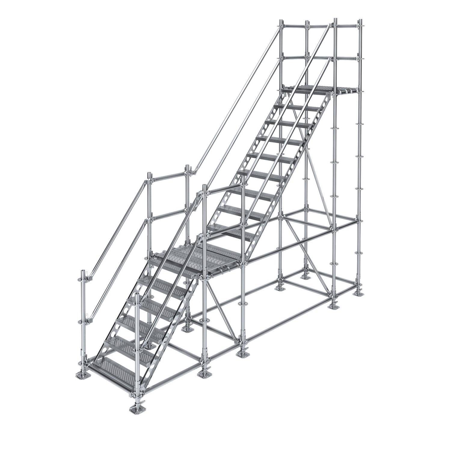 Bautreppe Außentreppe feuerverzinkt für 3 m Höhenunterschied mit Podest