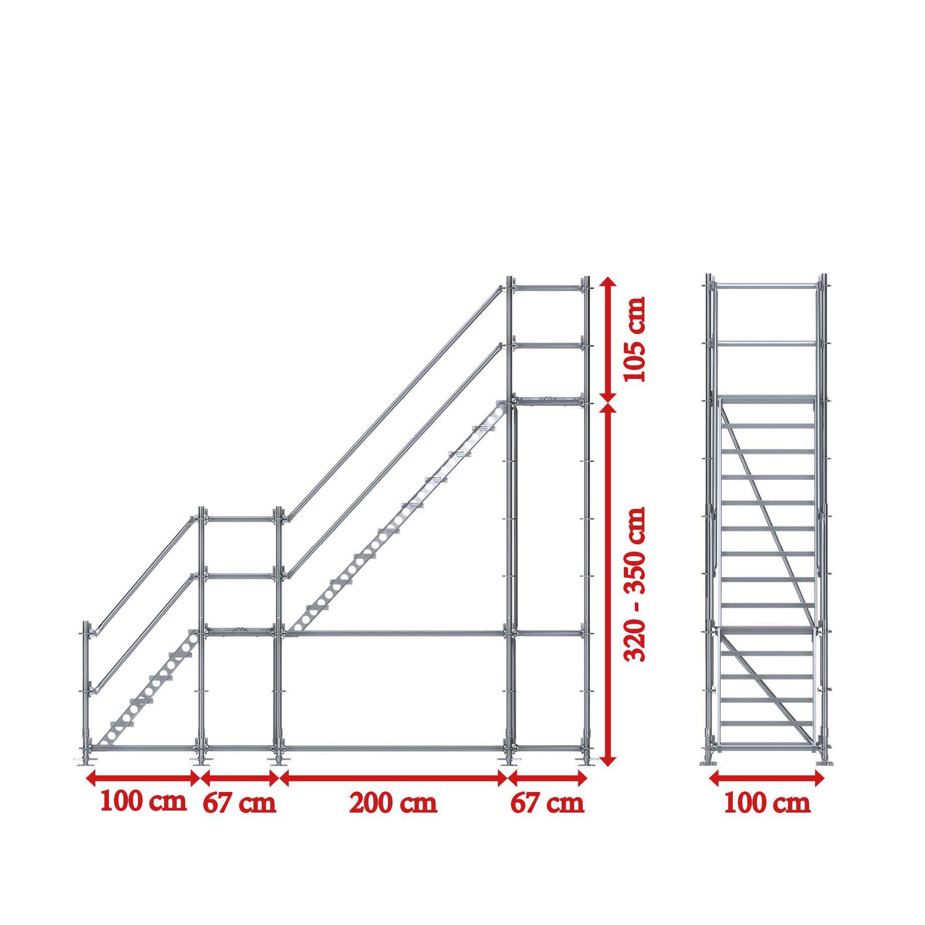 Bautreppe Außentreppe feuerverzinkt für 3 m Höhenunterschied mit Podest