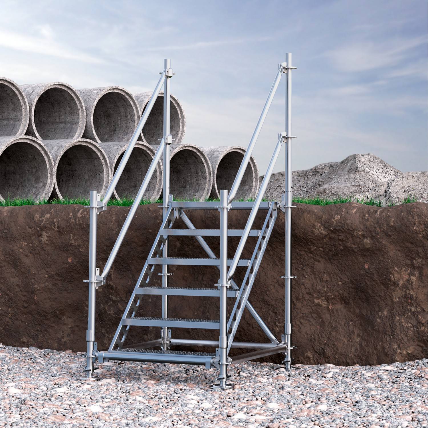 Bautreppe Außentreppe feuerverzinkt für 1 m Höhenunterschied