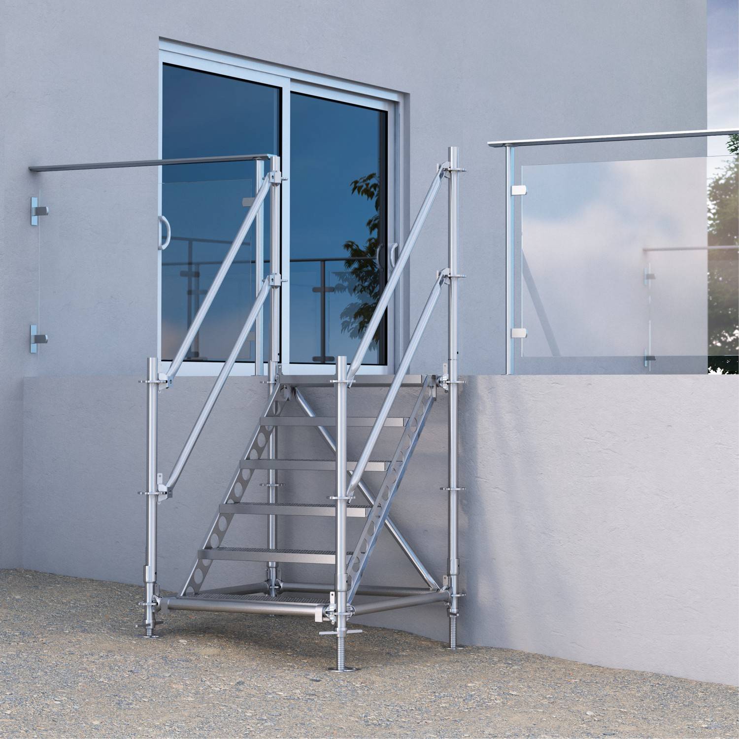 Bautreppe Außentreppe feuerverzinkt für 1 m Höhenunterschied