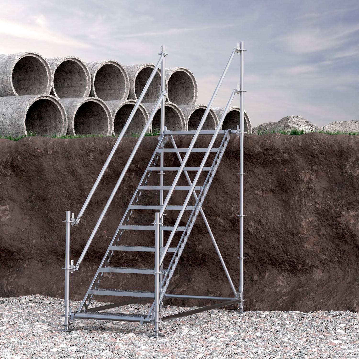 Bautreppe Außentreppe feuerverzinkt für 2 m Höhenunterschied