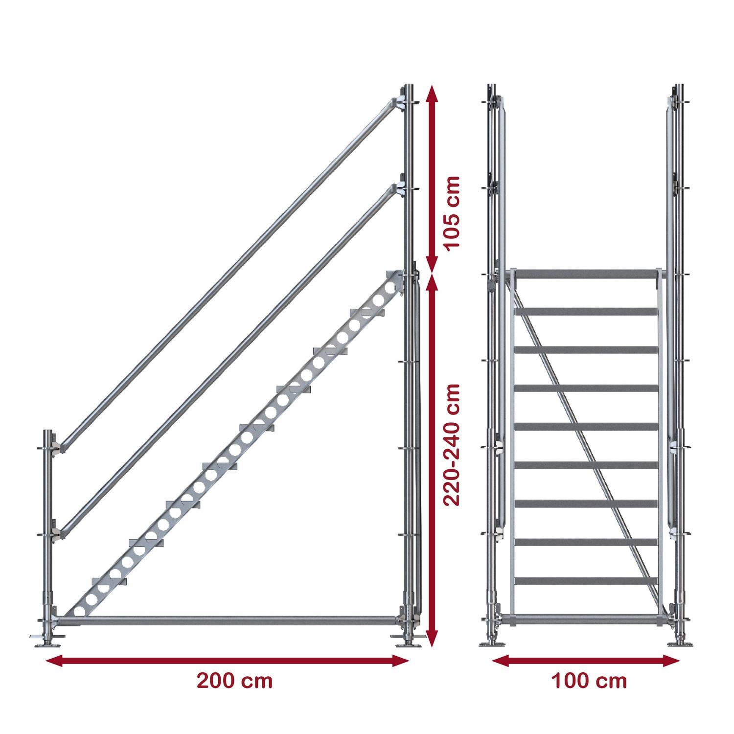 Bautreppe Außentreppe feuerverzinkt für 2 m Höhenunterschied