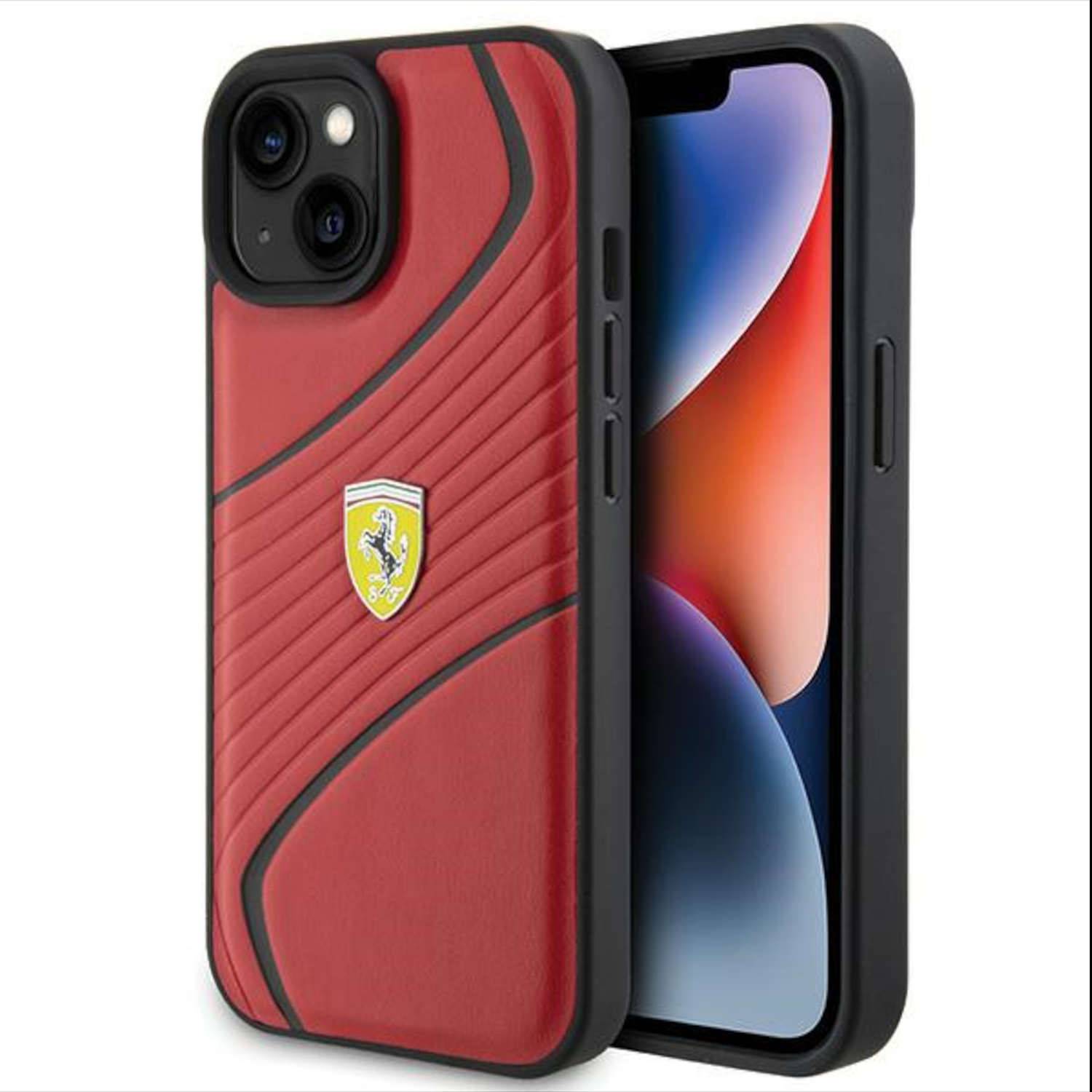 Ferrari Apple iPhone 15 Schutzhülle Case Cover Etuis Twist Metal Logo Rot