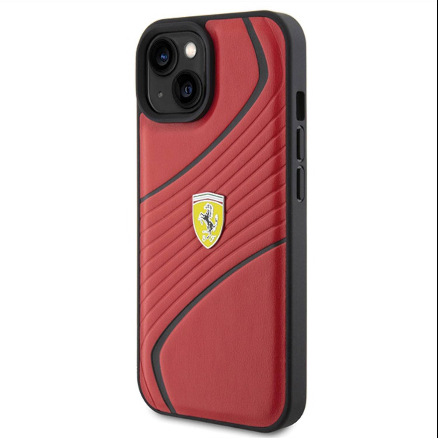 Ferrari Apple iPhone 15 Schutzhülle Case Cover Etuis Twist Metal Logo Rot